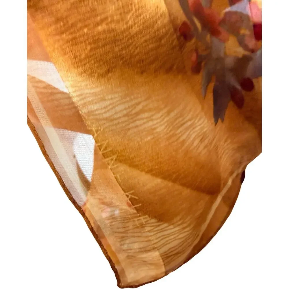Vintage Anne Klein Silk Floral Scarf NWT Gold Cherry Blossom Square 34x34